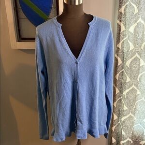 Pendleton 100% Cashmere Button Down Ruffle Hem Cardigan Baby Blue SZ XL